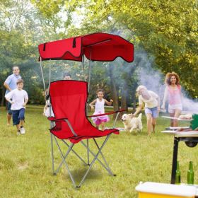 Camping Chair With Sunshade, Foldable Portable Rain Shelter Chair, Supports 330LBS (Color: Red)
