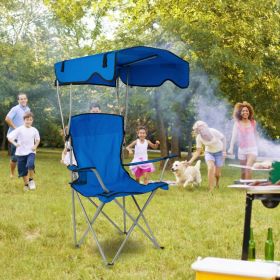 Camping Chair With Sunshade, Foldable Portable Rain Shelter Chair, Supports 330LBS (Color: Blue)